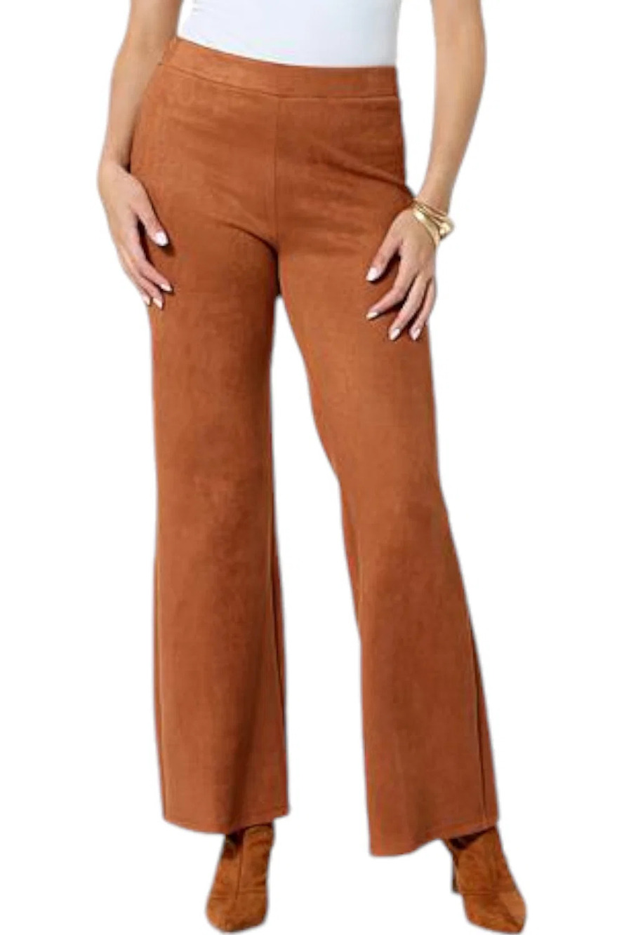 WynneCollection Women's Faux Suede Flare-Leg Pant Mocha - Regular